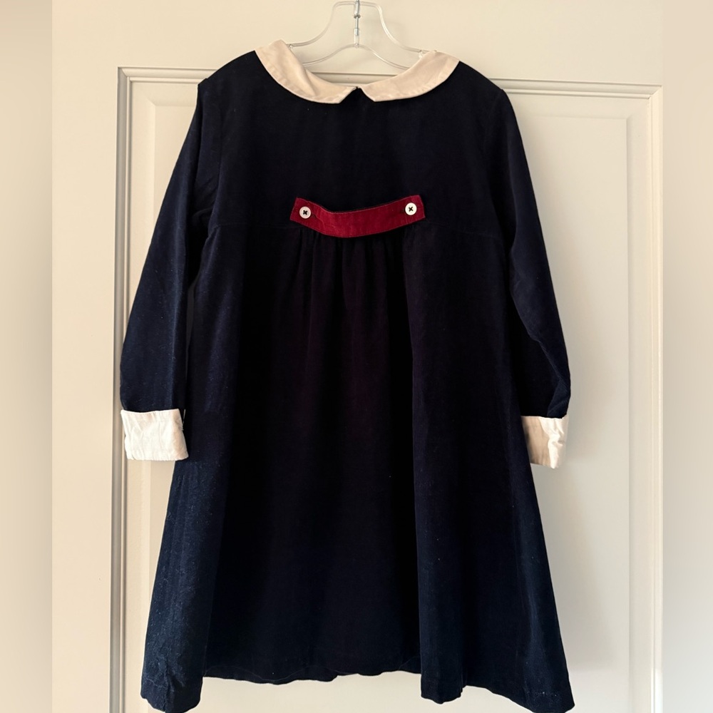 Olive Juice Navy Blue Corduroy Dress with White Collar